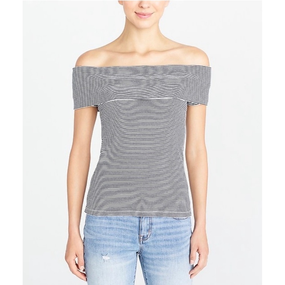 J.Crew Womens Off The Shoulder Cotton Striped Top Navy White S NWT